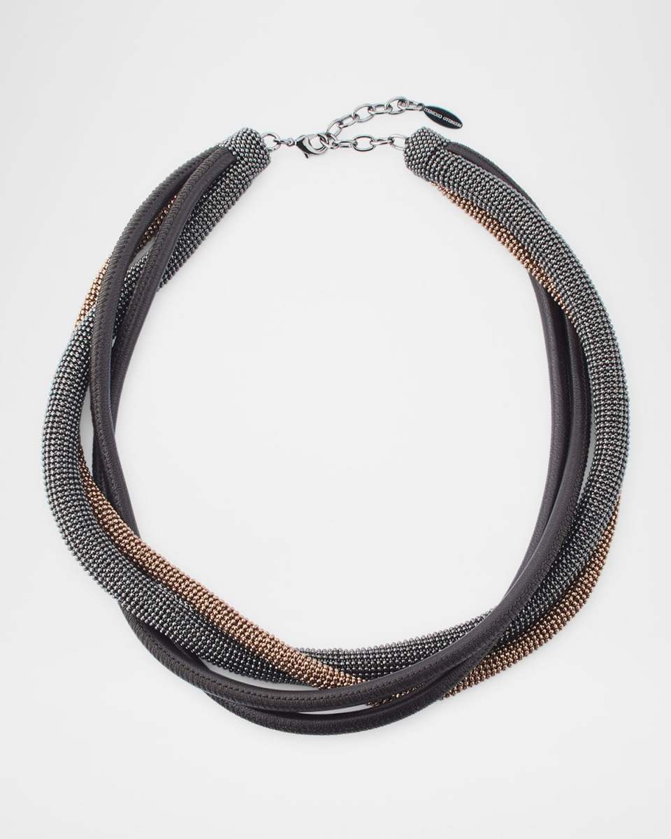 Monili Leather Twisted Coil Collar Necklace
